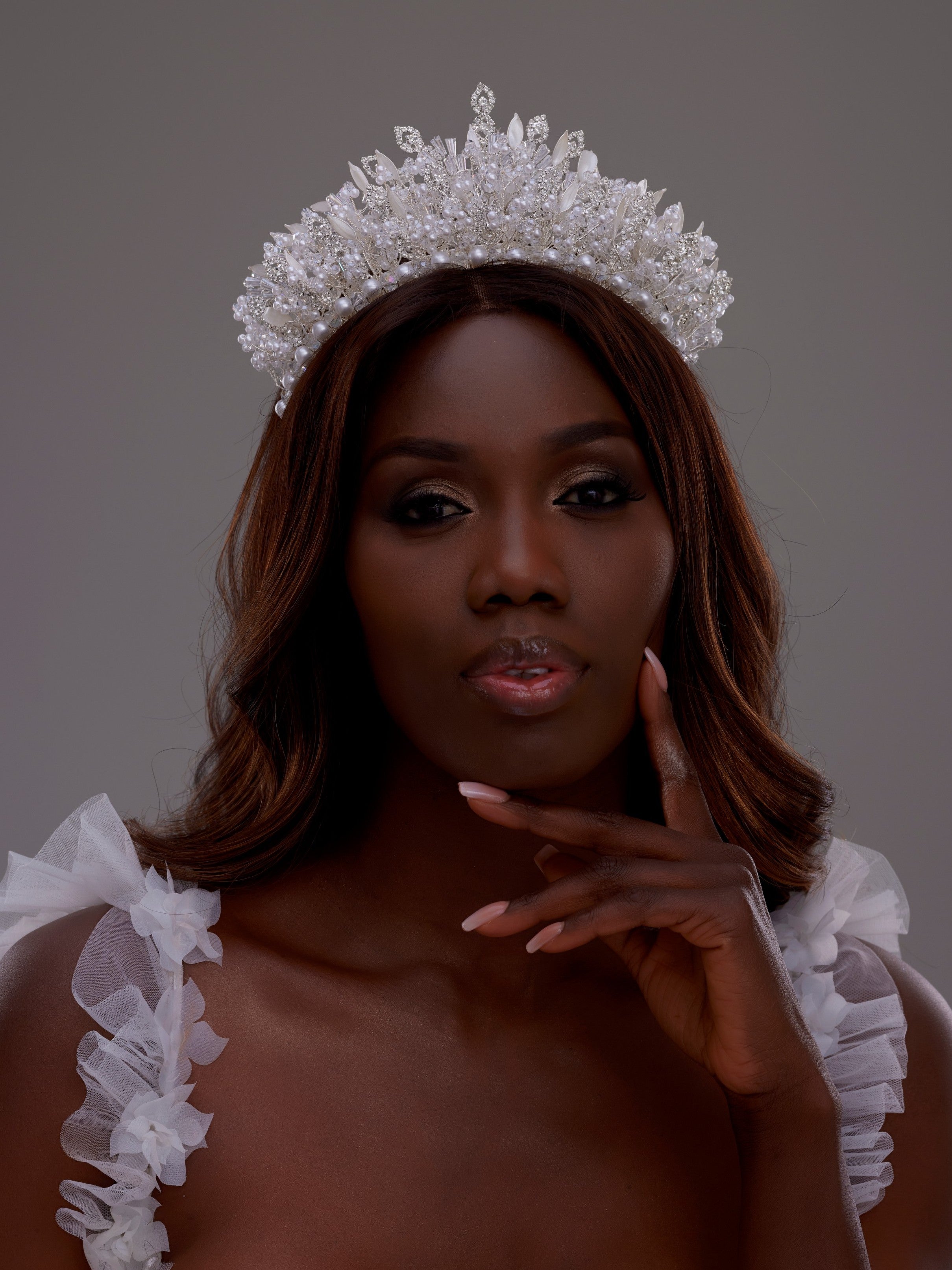 Dazzling Crystal Bridal Crown – White Pearl and Stone Embroidered Crown