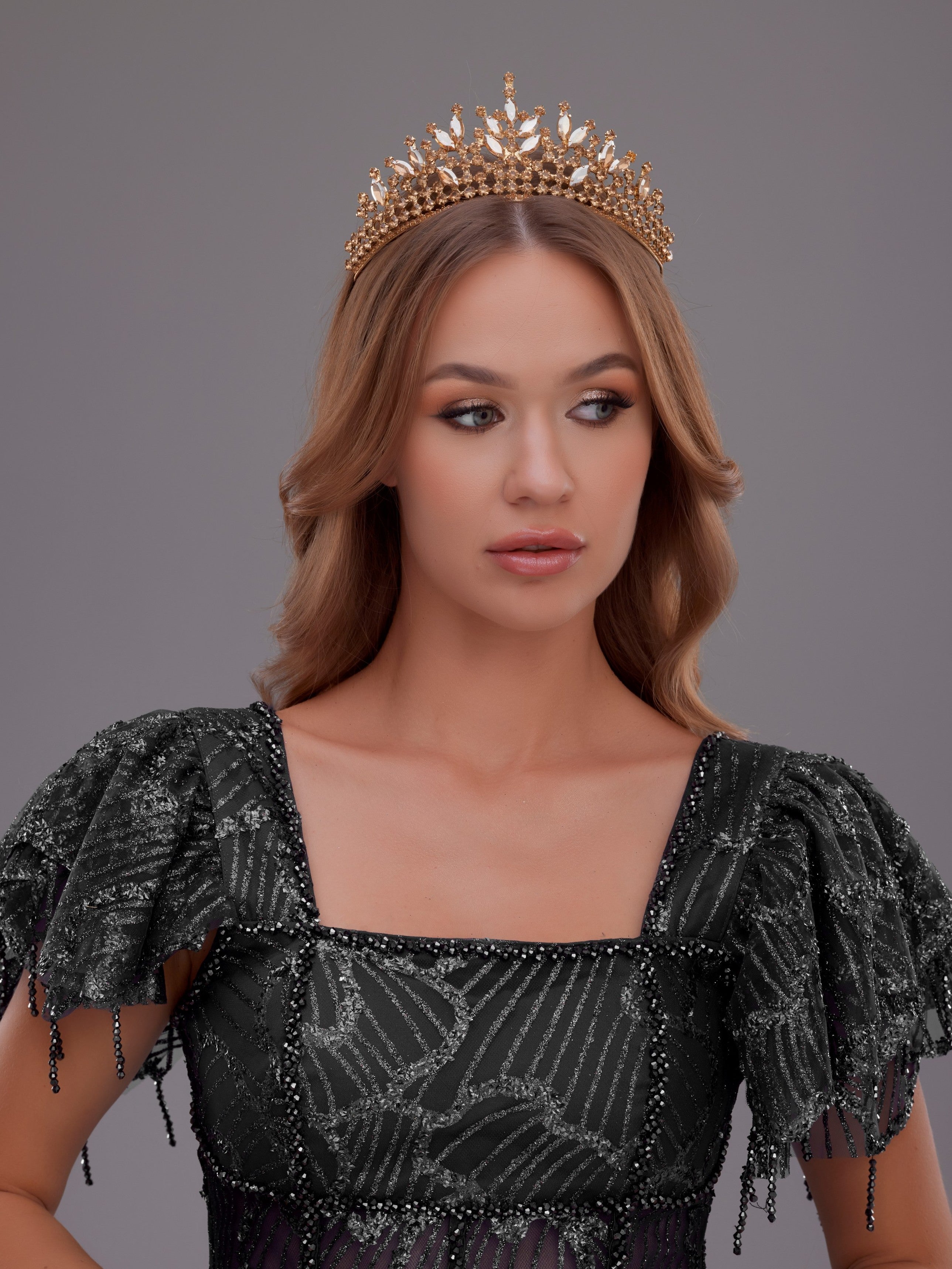 Bridal Crown - Crystal Stone Metal Crown | Gold and Red Color Options