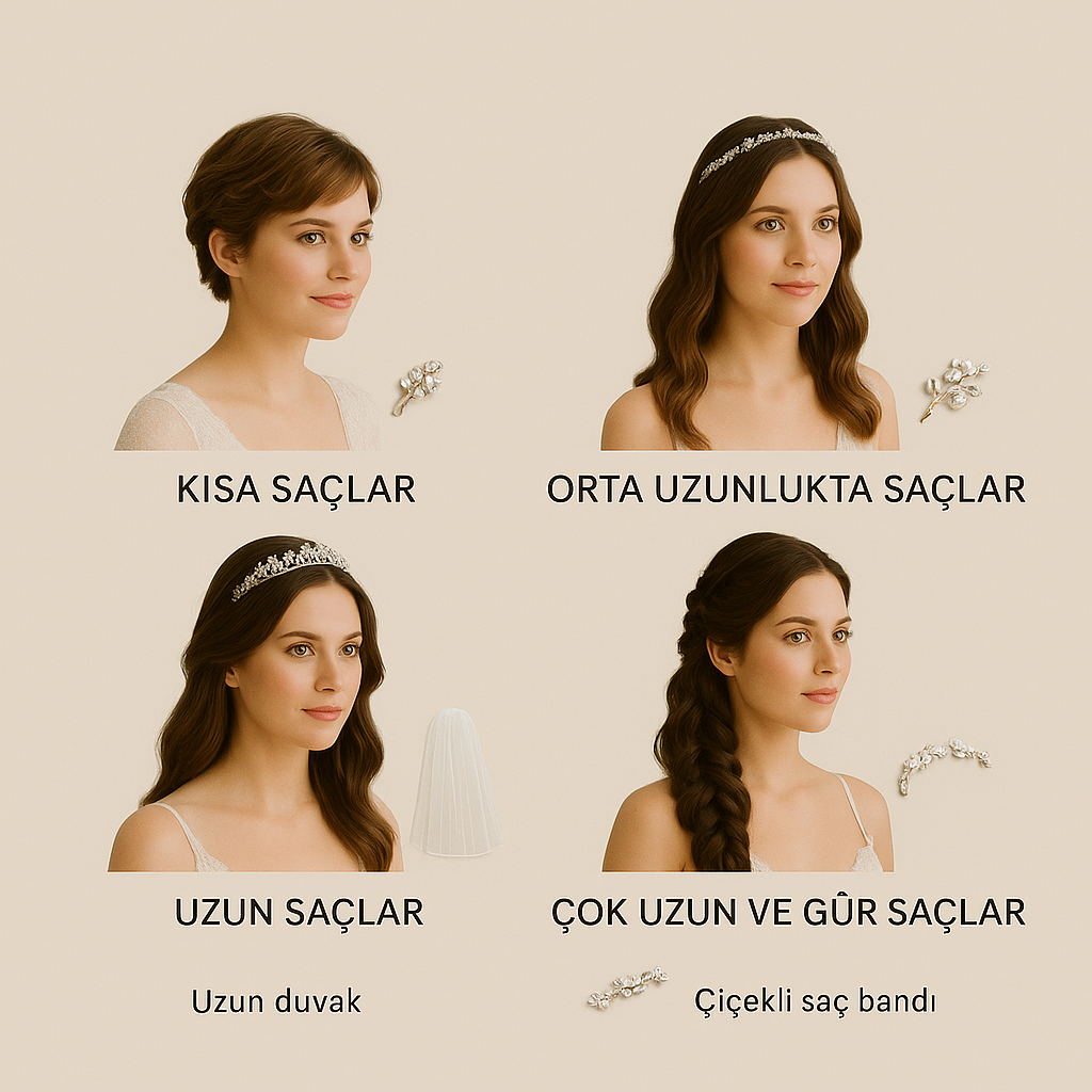 Saç Uzunluğuna Göre Gelin Saç ve Aksesuar Stil Önerileri