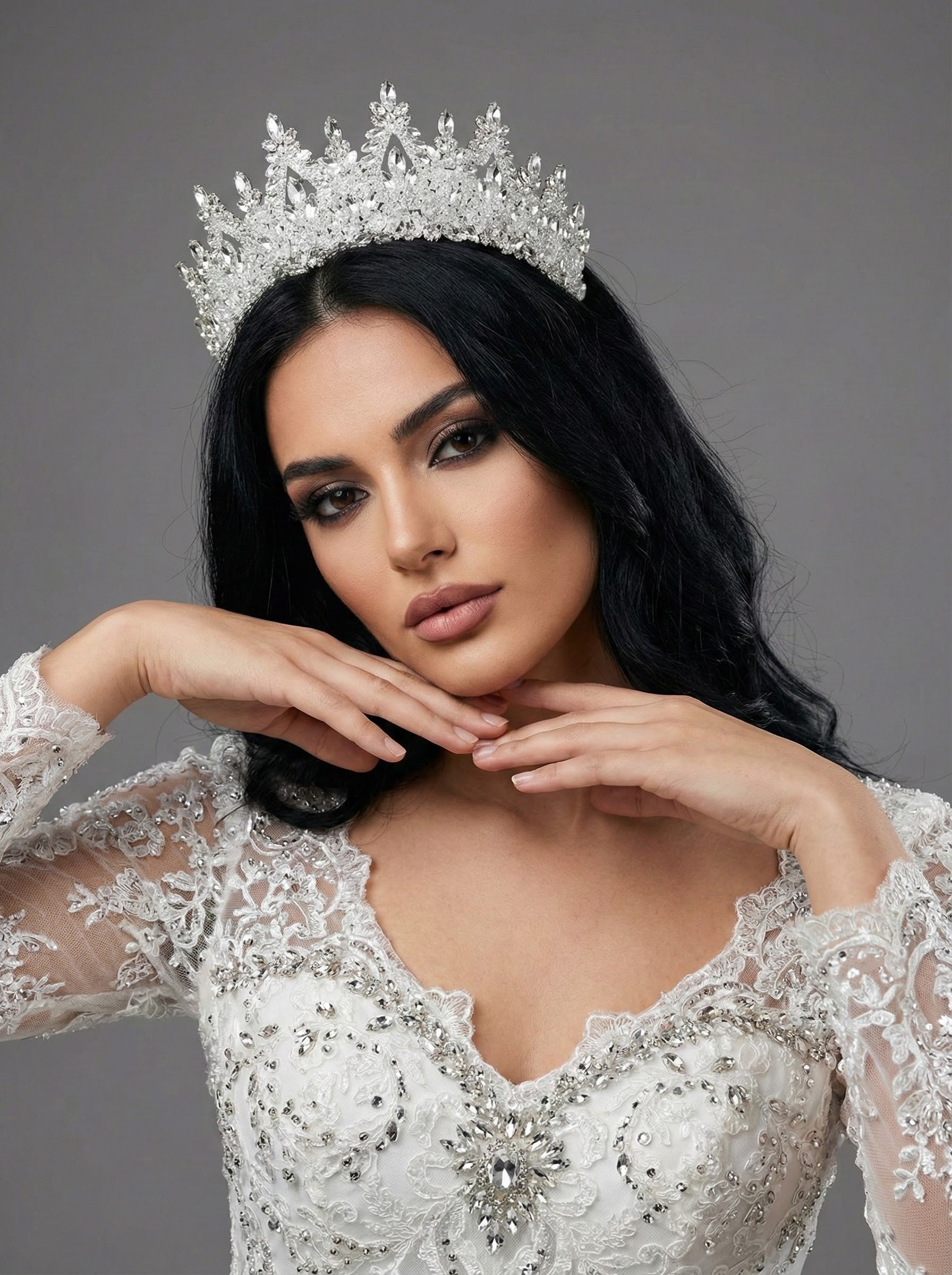 Işıltılı Kristal Gelin Tacı- Özel Gün Saç Aksesuarı