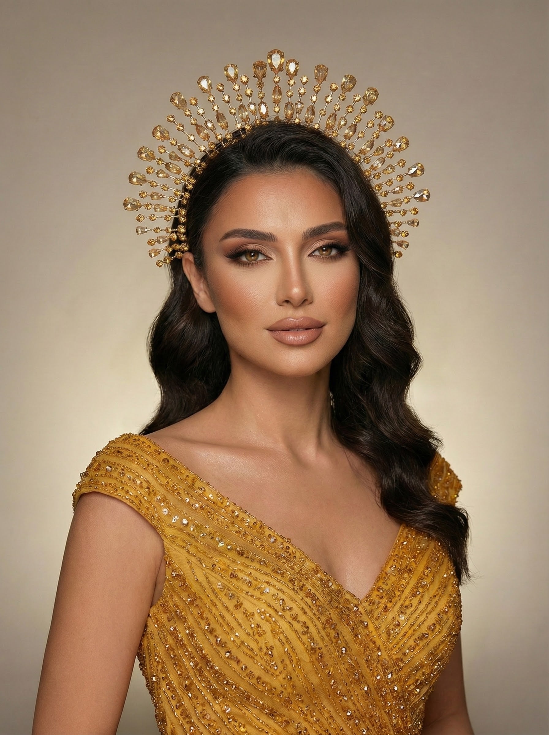 Gold kristal ışıltılı gelin tacı – gösterişli model, düğün ve nişan töreni için