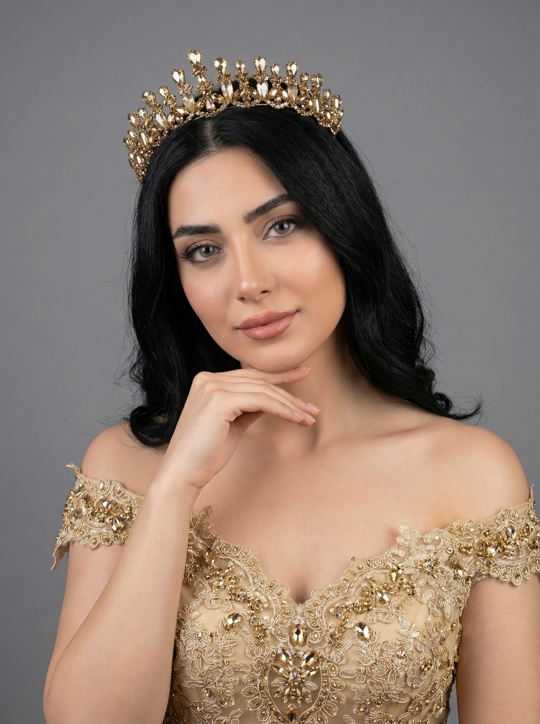 Kristal Taşlı Işıltılı Gelin Tacı Zarif Düğün Saç Aksesuarı