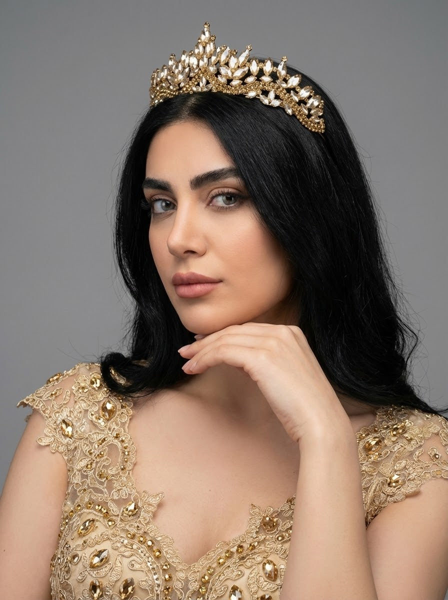 Kristal Taşlı Zarif Gelin Tacı Işıltılı Düğün Saç Aksesuarı