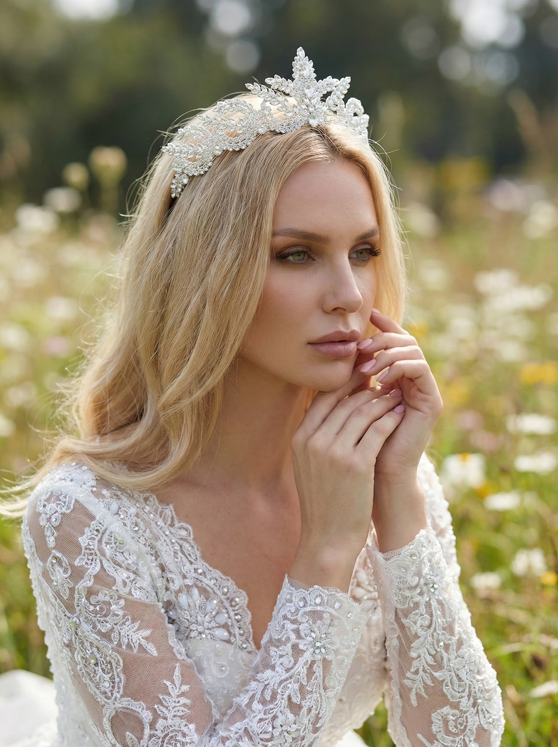 Doğadan İlham Alan Işıltı – Yaprak Motifli Kristal Gelin Tacı