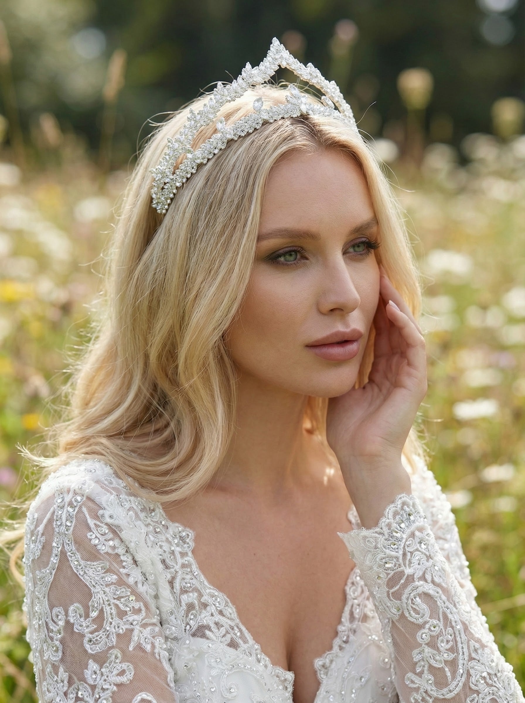 Katmanlı Işıltı – Çift Sıra Kristal Gelin Tacı