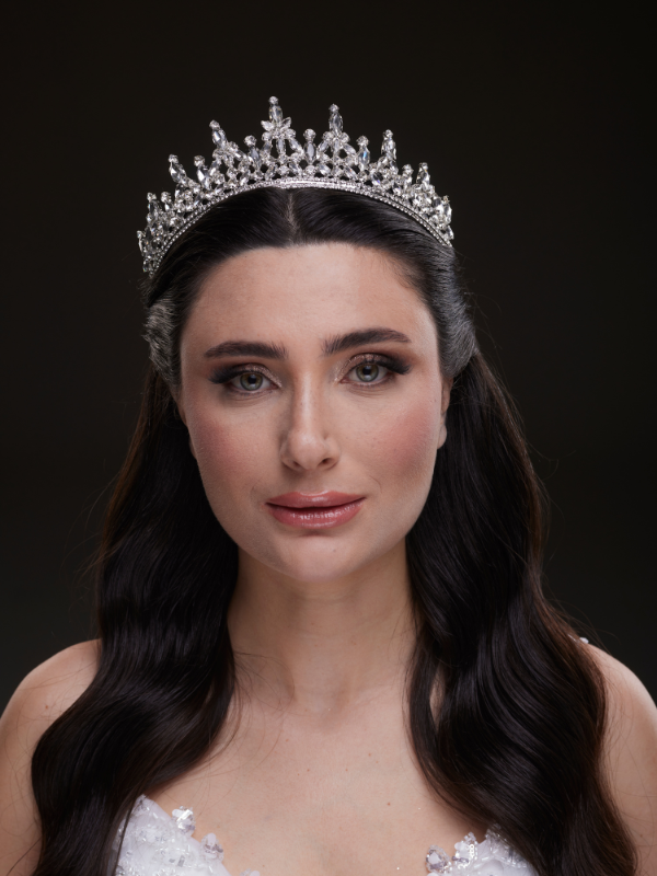 Kristal Taşlı Kraliçe Model Gelin Tacı Işıltılı Düğün Saç Aksesuarı