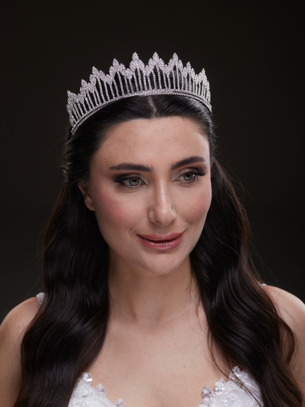 Büyük Model Kristal Taşlı Gelin Tacı Işıltılı Kraliçe Düğün Saç Aksesuarı